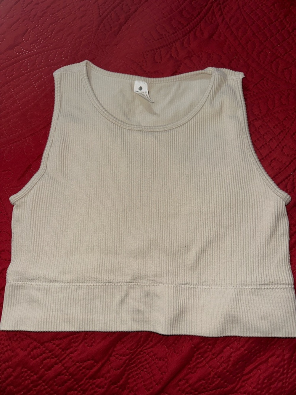 Yogalicious Ribbed Cream Cropped Tank Top size L